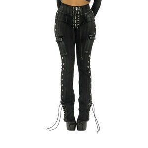 charcoal stone-washed u-zip pants